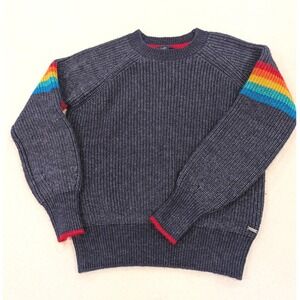 Joules Navy Blue Knit Sweater Rainbow Stripe Sleeves Women's US 4
